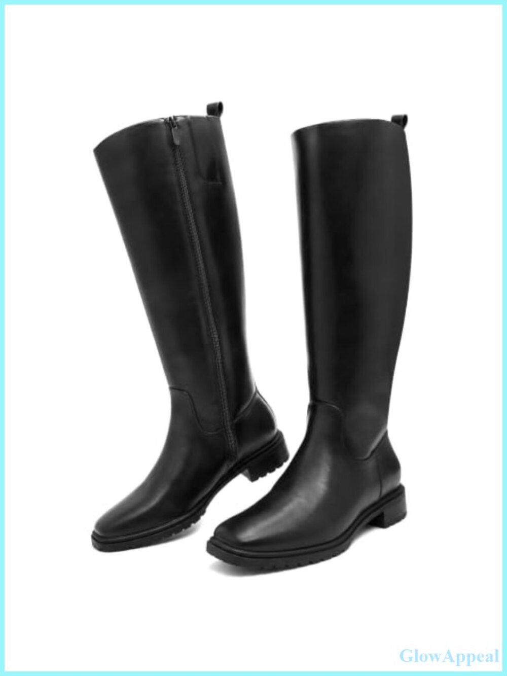 Women's Knee High Boots Square Toe 1.18in Low Block Heel Side Zipper Faux